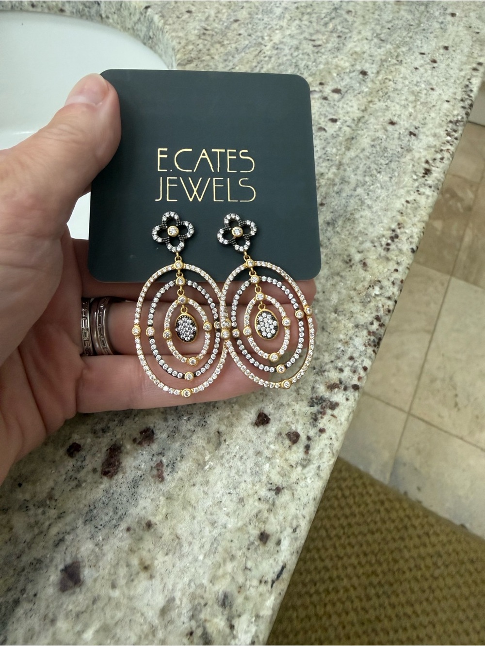 Gold and Black Crystal Drop Earrings
